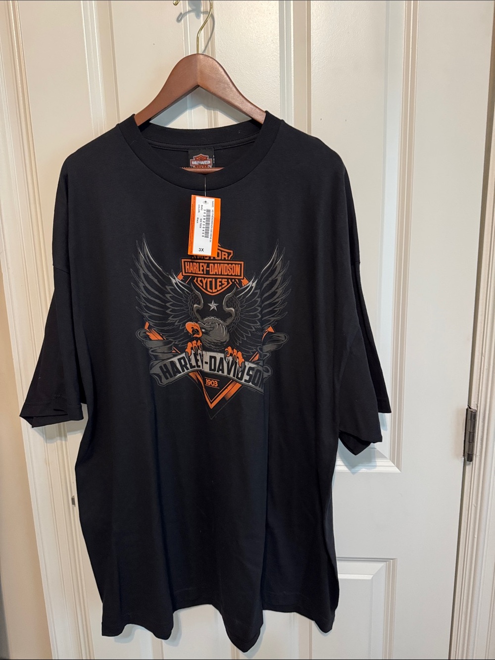 Harley-Davidson Black Short Sleeve Eagle Graphic Tee with Orange Accents
